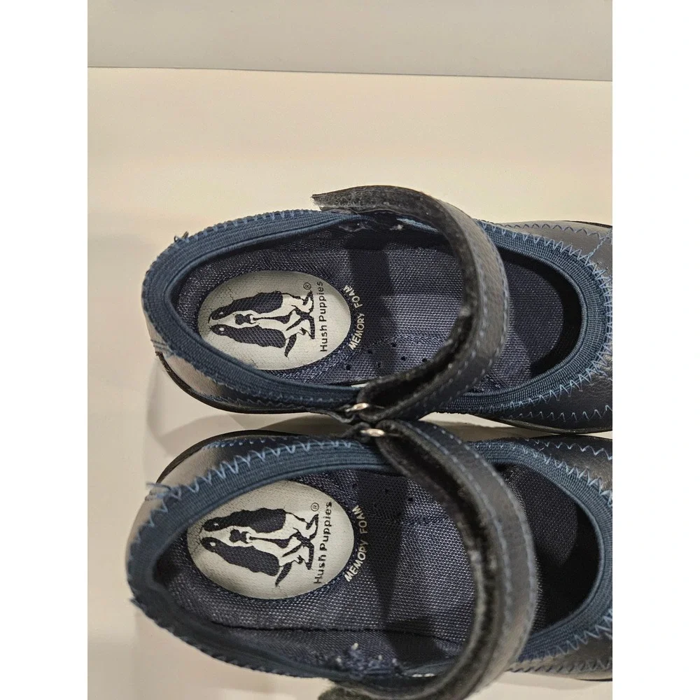 Hush Puppies Kids Navy Blue Leather Mary Jane Flats Memory Size 10W‎